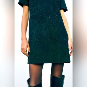 Zara Faux Suede Beaded Mini Dress NWT